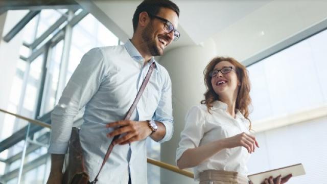 Two people chatting