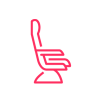 Line-drawn red gradient chair icon with high back and armrests