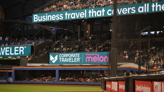 Corporae Traveler Signage up during Mets game