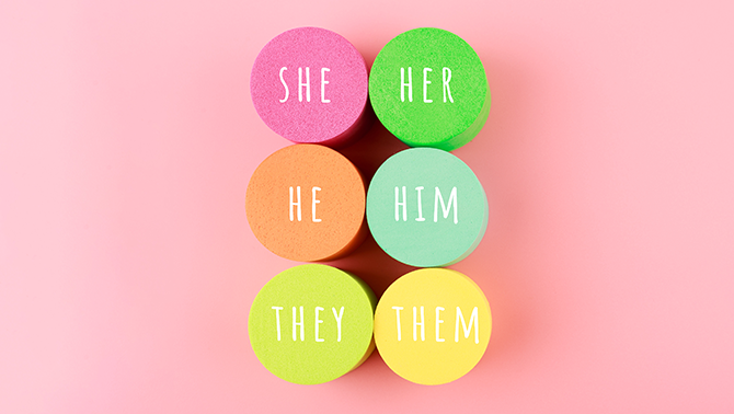 colourful blocks with pronouns